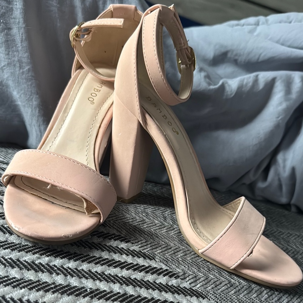 BAMBOO Pink Stiletto Heels with Ankle Strap